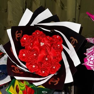 Red Rose Bouquet with Black and White Accents